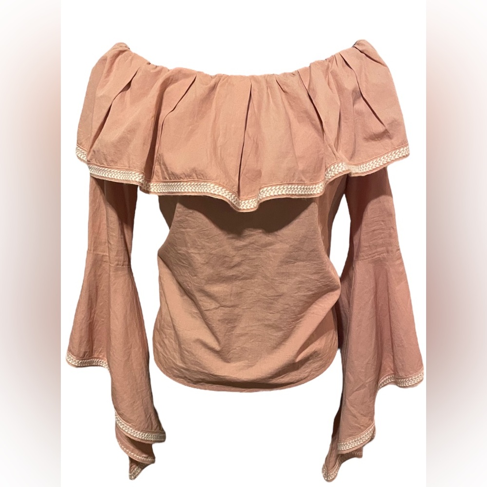 Darling Peach Off the Sholder, Long Sleeve Blouse, Size Meduim